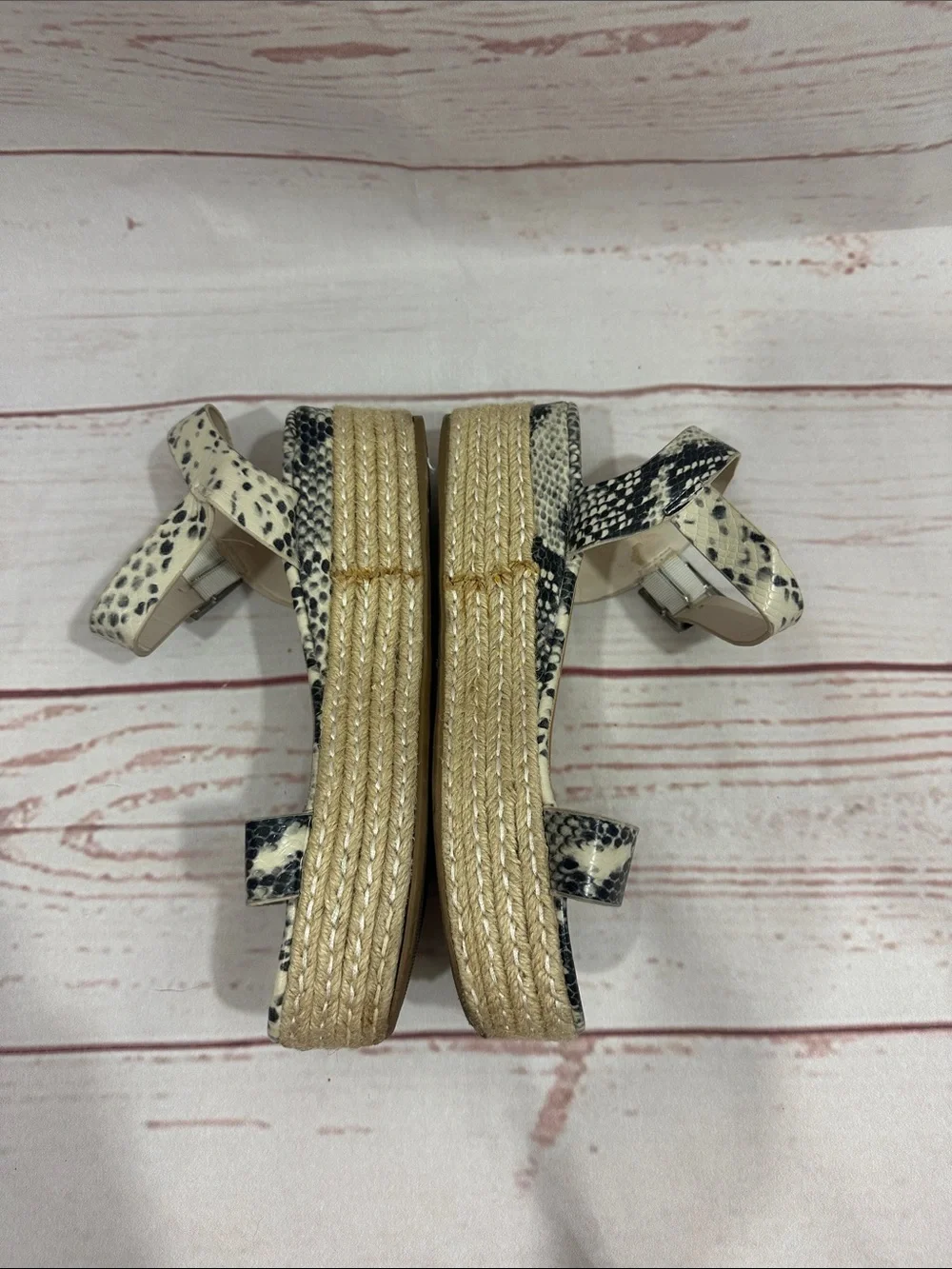 Bamboo Women’s Snake-Print Espadrille Platform Sandals - Cream/Black